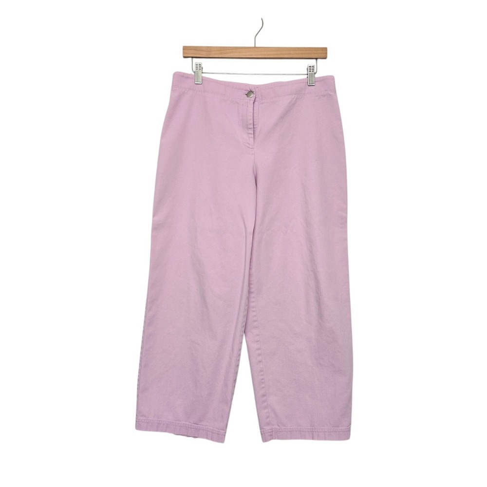 Eileen Fisher Pastel Pink Cotton Canvas Wide Leg Cropped Pants Size Medium
